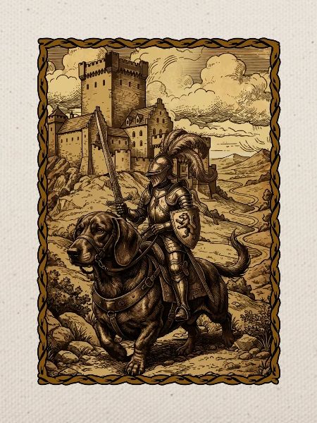 Mittelalterlicher Ritter auf Dackel Ren Faire