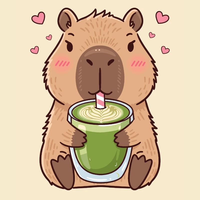 Süßes Kawaii Capybara trinken Matcha Tea Latte