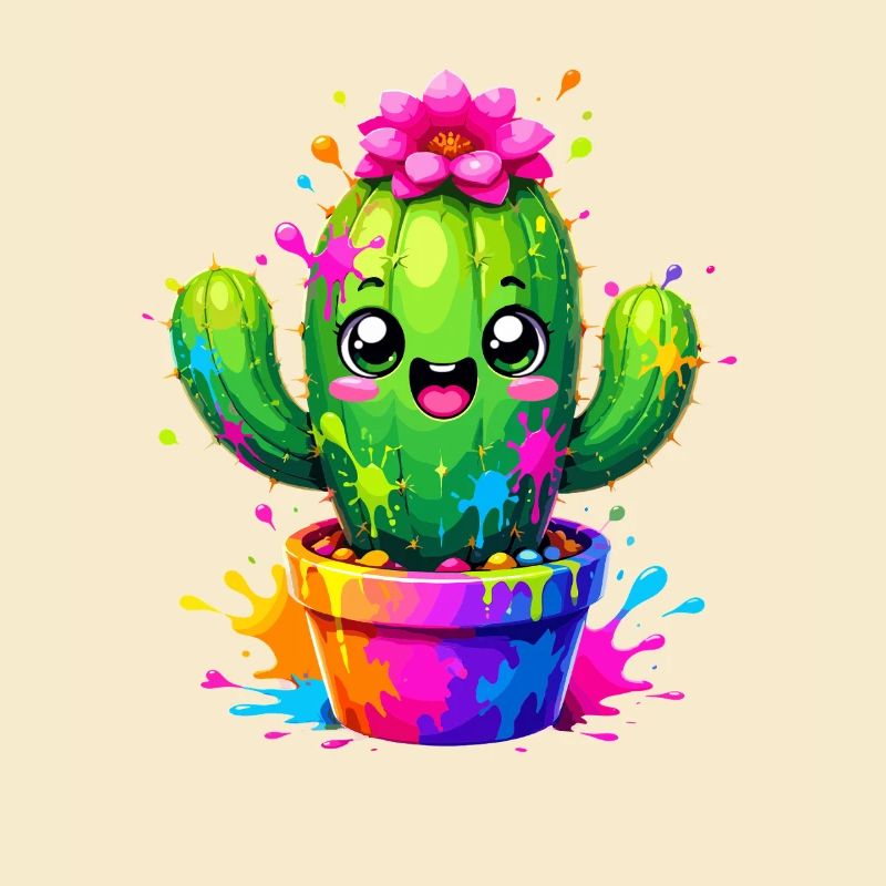 Cactus Joyeuses Fleurs Éclaboussurées