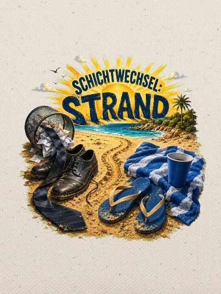 Schichtwechsel Strand Urlaub Büro Feierabend