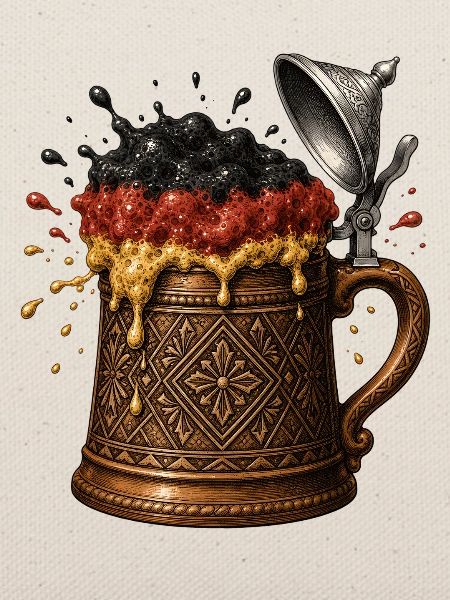 Barocker Bierkrug mit Schwarz-Gold-Schaum