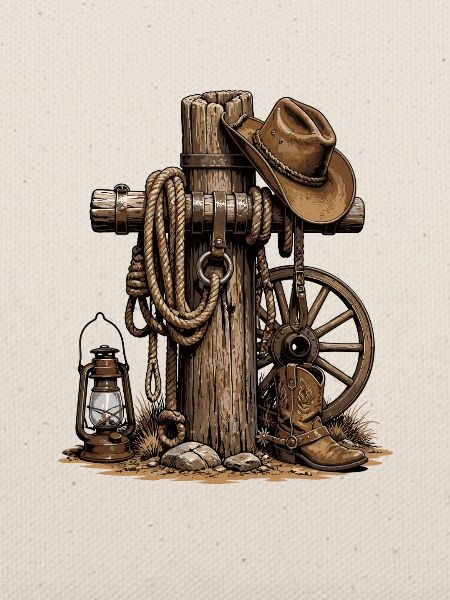 Western Rustikal Pfosten, Lasso und Hut