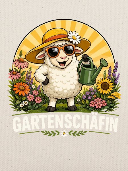  Gartenschäfin Mit Gießkanne Blumen Garten