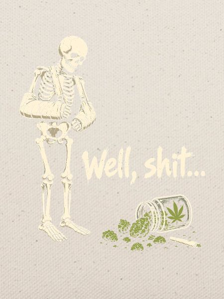 Skelett mit Cannabis-Spruch