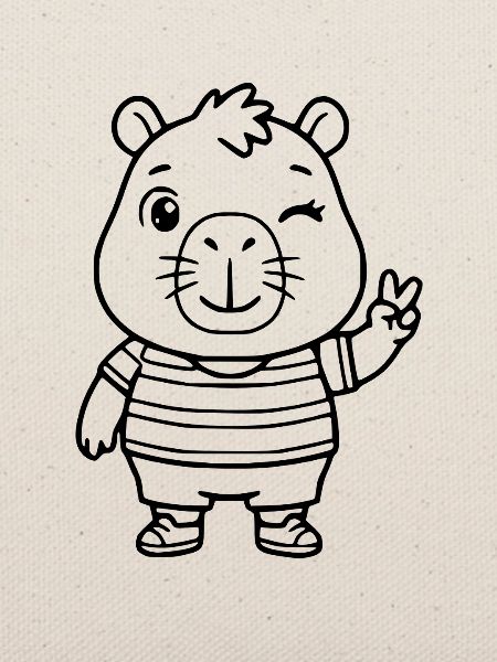 Niedliche zwinkernde Capybara-Peace-Zeichen-Zeichnung