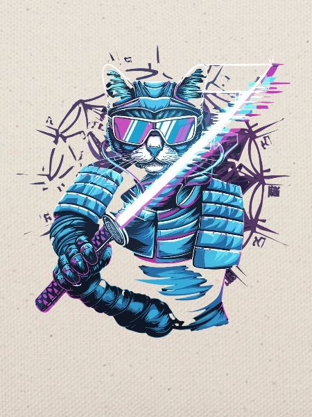  Cyberpunk Samurai Katze Mit Energie Katana