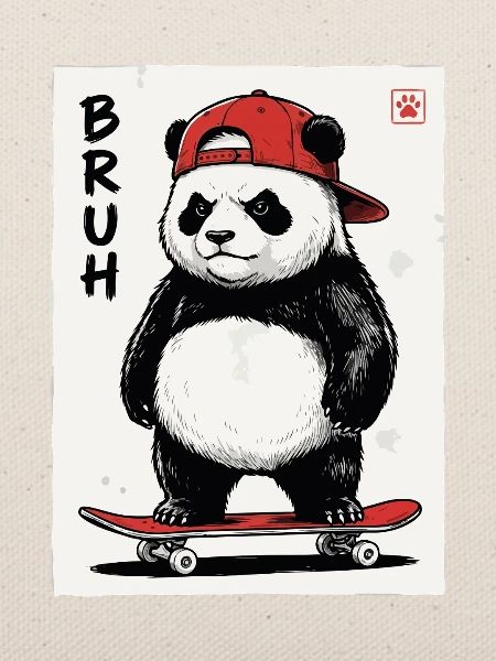 Panda Skate Bruh mit roter Cap
