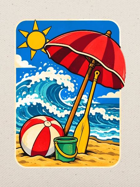 Retro Sunny Beach Day Illustration