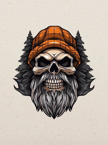 Totenkopf mit Bart und Mütze