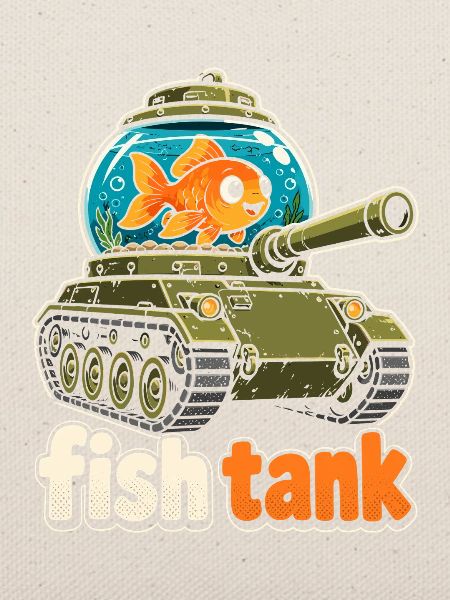Fisch im Panzer Cartoon