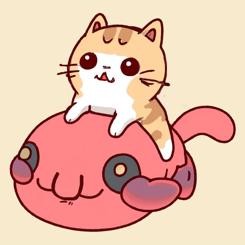 Cat rides a blob fish