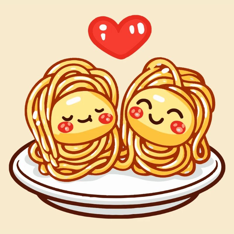 Nudeln Pasta Paar Liebe Herz Comic