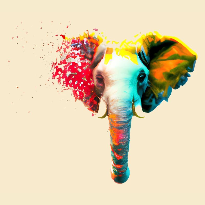 Tête d’éléphant avec explosion de couleur