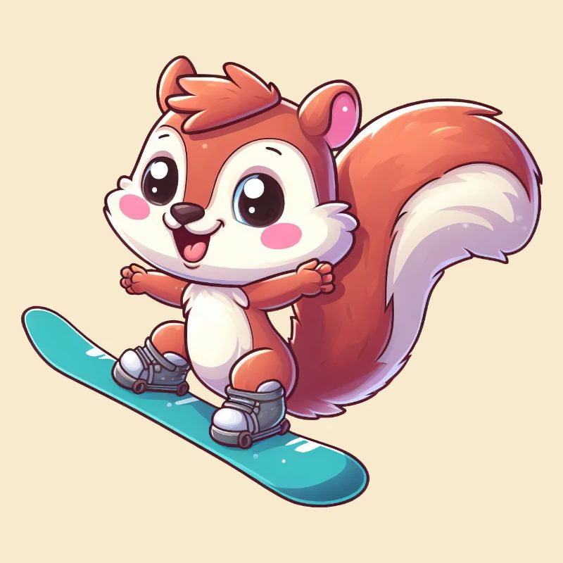 Süßes Eichhörnchen, Comic Snowboarder, Winterurlau