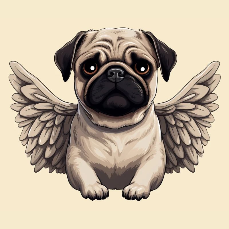 Süßer Mops-Engel im Comic-Stil
