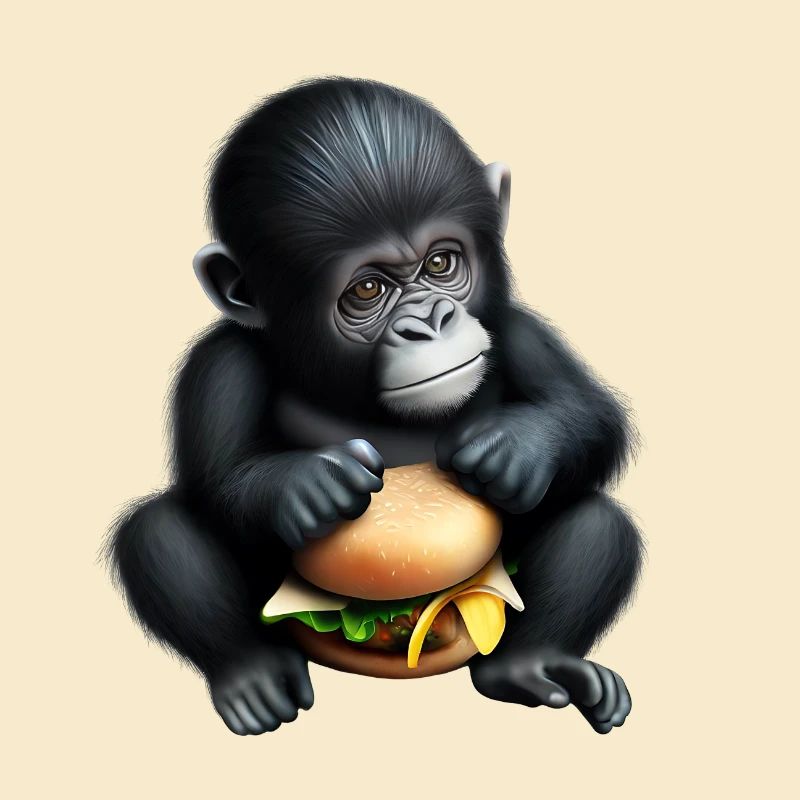 Gorilla liebt Cheeseburger