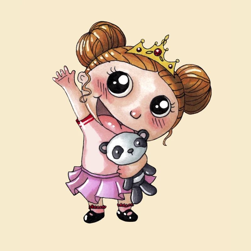 Winkendes Comic Mädchen mit Panda