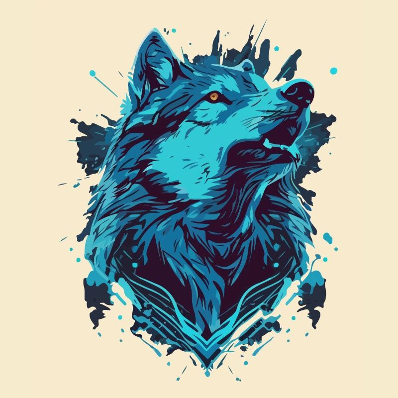 Bemalter meerblauer Wolf