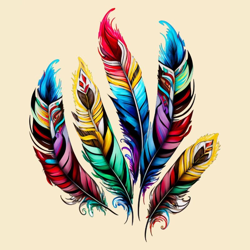 Colorful Feathers Boho Ethno Style Pattern Tribal Retro