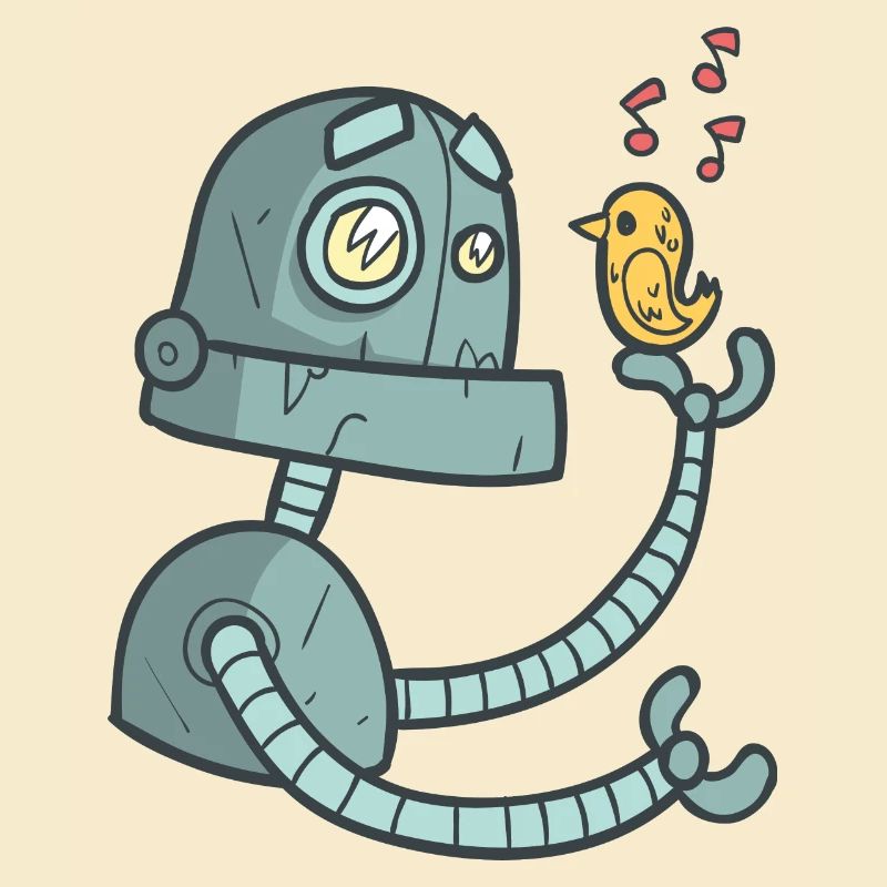 Roboter mit Vogel