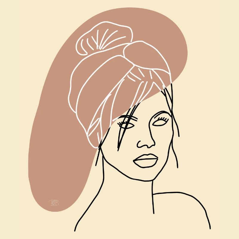 "Dame mit Tuch", Boho Line Art Design, "Faces"