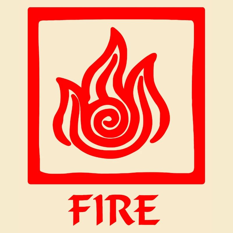 Symbol of fire red in square with text 'FIRE'