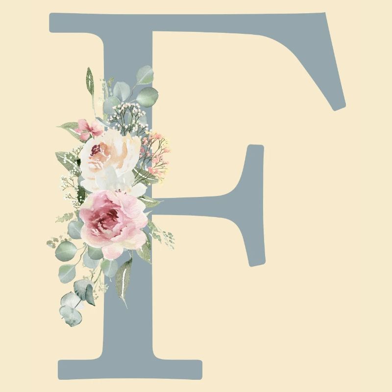 F| Monogramme | Eucalyptus Pastel Fleur Bleu