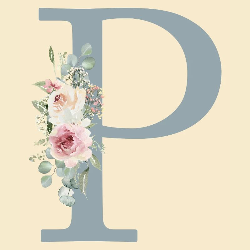 P| Monogramm | Eukalyptus-Pastell-Blumen-Blau