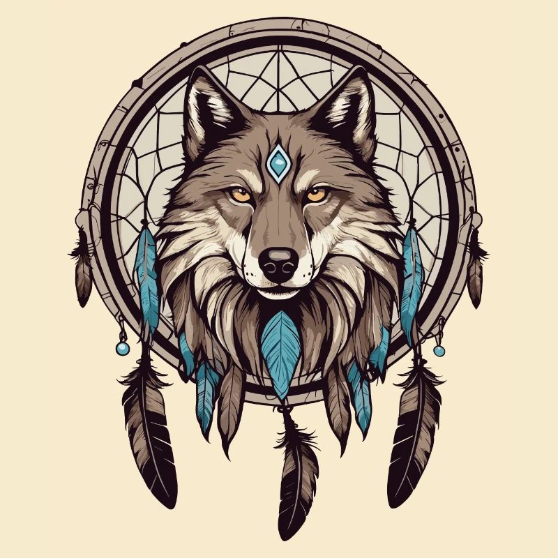 Dream catcher with wolf