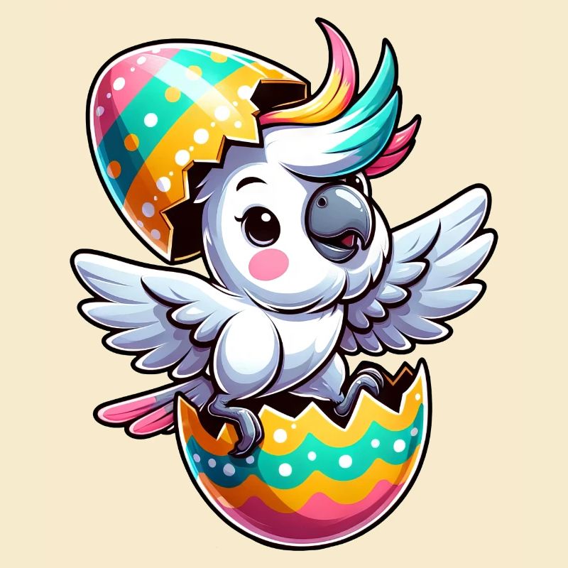 Easter Cockatoo in Eggshell, Clumsy Bird