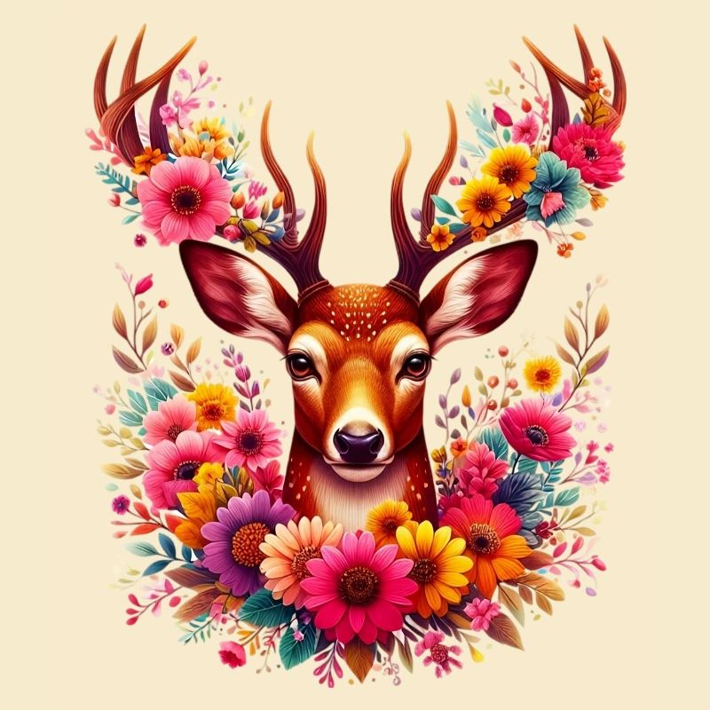 Cerf décoré de fleurs