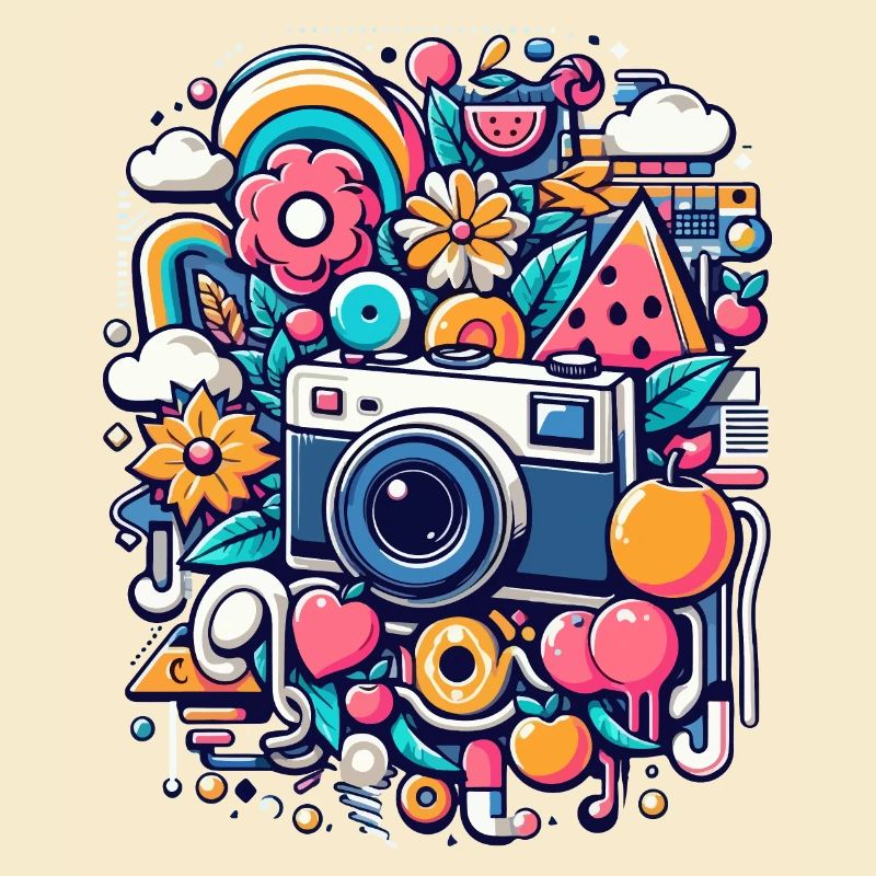 Bunte Collage mit Kamera
