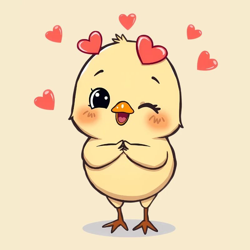 Cuddly chick with heart accessories