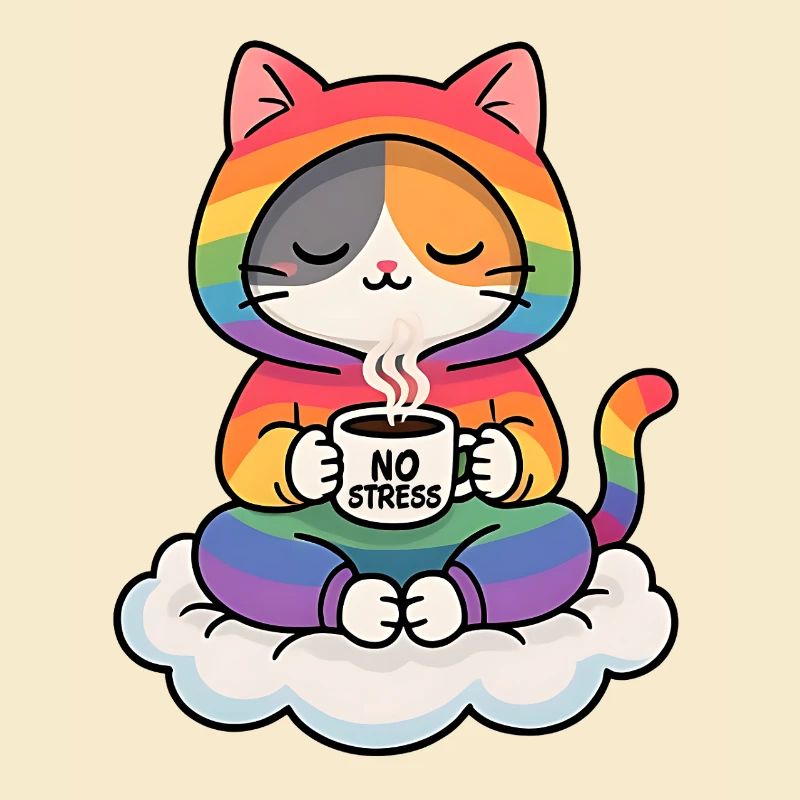 Rainbow Cat on a Cloud