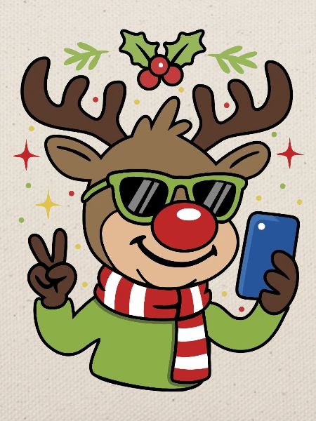 Weihnachts-Selfie Rentier mit Brille