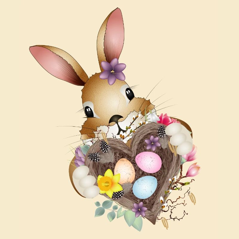 Cute Easter bunny with heart and Easter basket