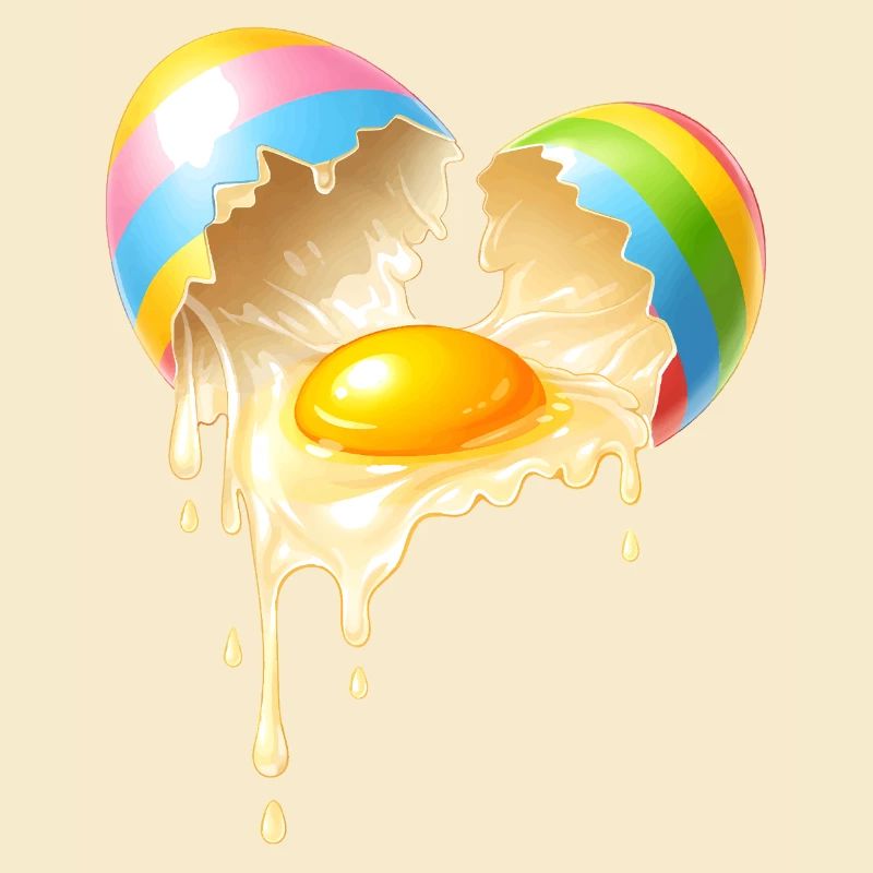 Broken Easter egg with flowing egg yolk