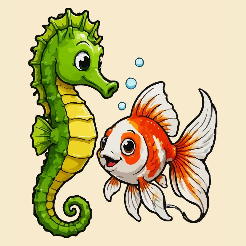 Unterwasserfreunde Seepferdchen Goldfisch