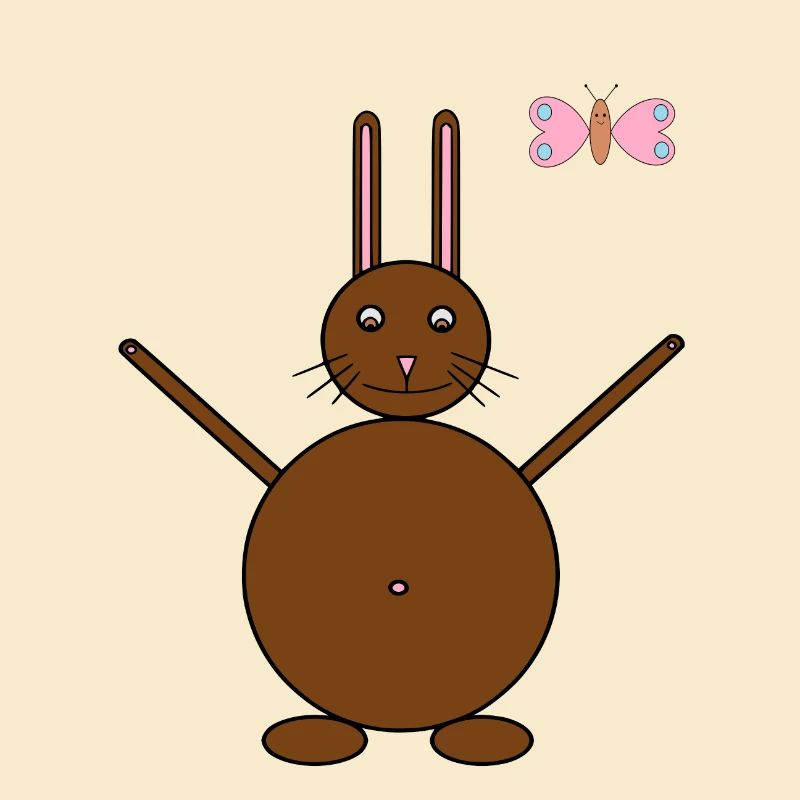 Brauner Hase & rosa/blauer Schmetterling