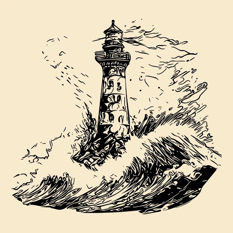 Phare avec balise dans une mer orageuse