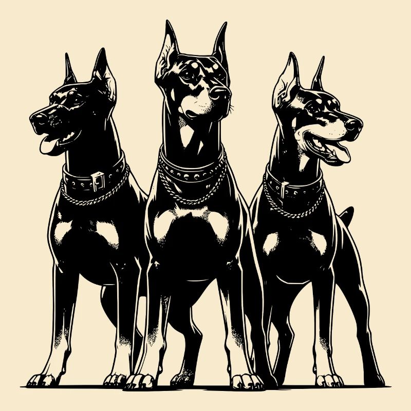 Drei elegante wachsame Dobermänner Hunde