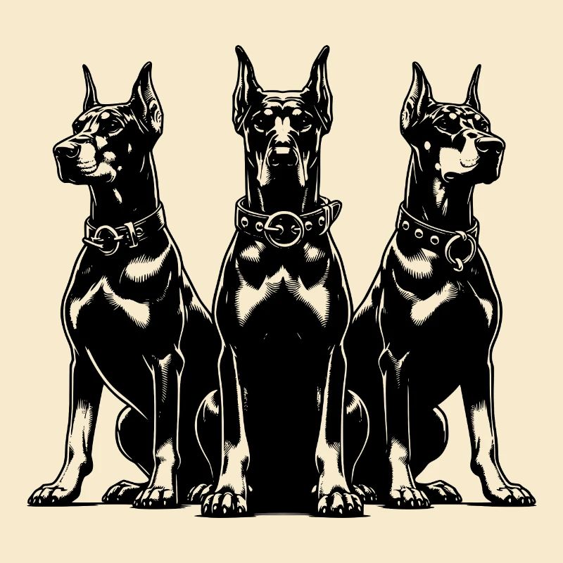 Drei wachsame Dobermänner Hunde