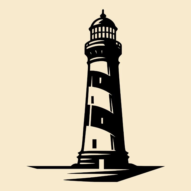 Old lonely striped coastal lighthouse