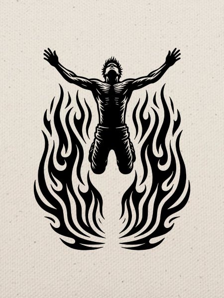 Springender Mann in Flammen