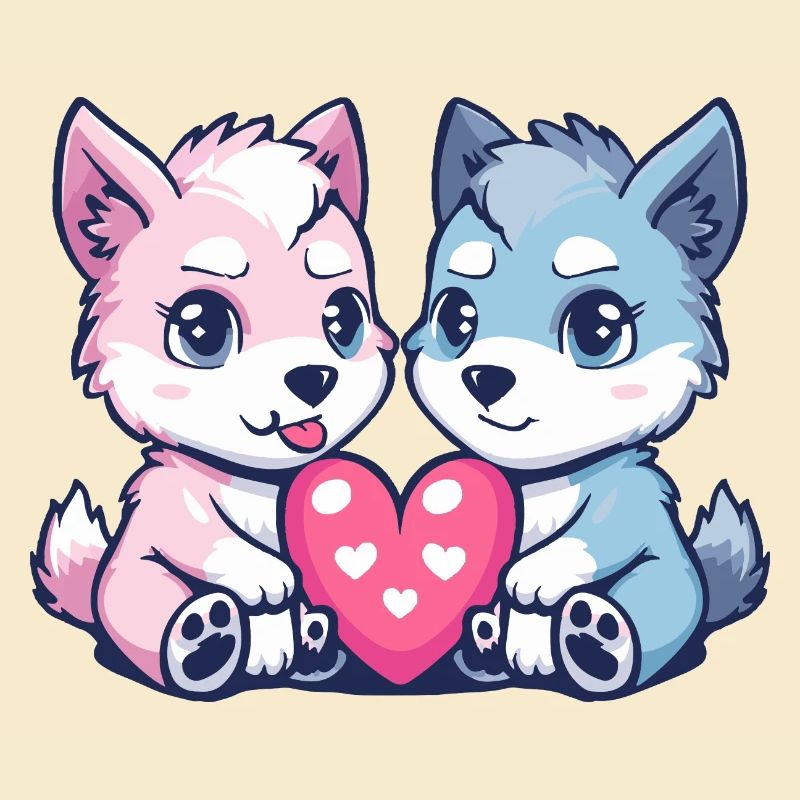 Wolf Comic Paar Liebe