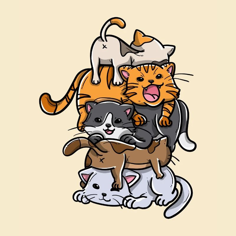 Sleeping Cats Stack Anime Chatons Kawaii