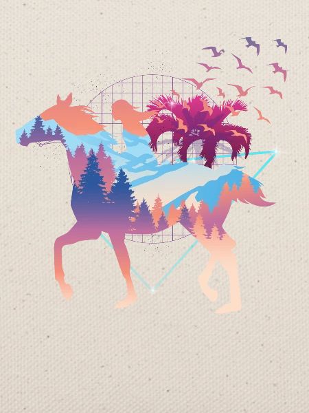 Pferdeliebendes Mädchen Vaporwave