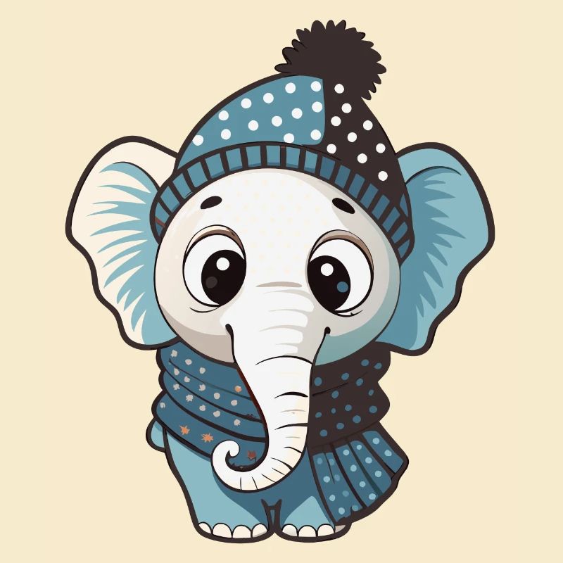 Éléphant mignon avec écharpe et chapeau à pompon.