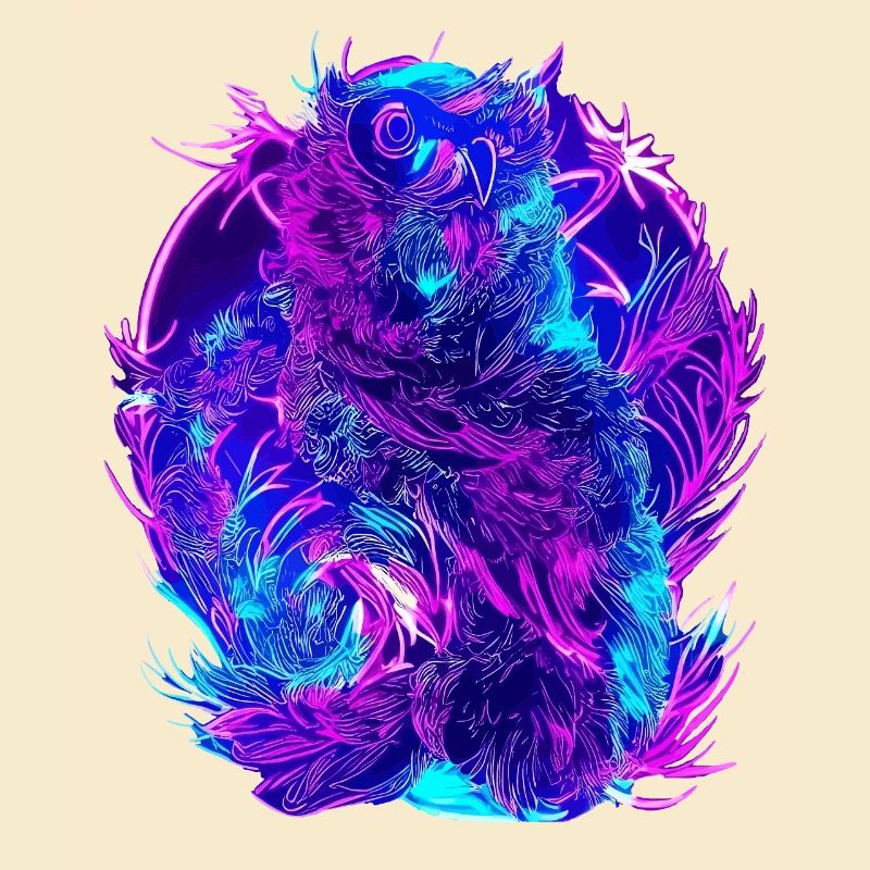 Abstrakte Eulen Neon Synthwave Kunst