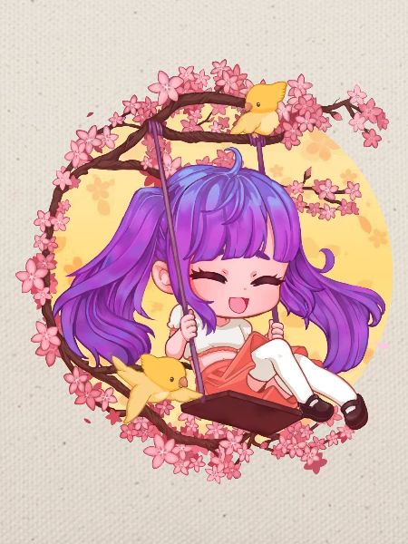Chibi-Mädchen auf der Schaukel